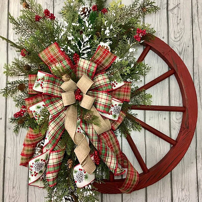 Farmhouse Wagon Wheel Wreath Christmas Winter Door Hanging Home Outdoor Decoration New Year Gift Christmas Decoration