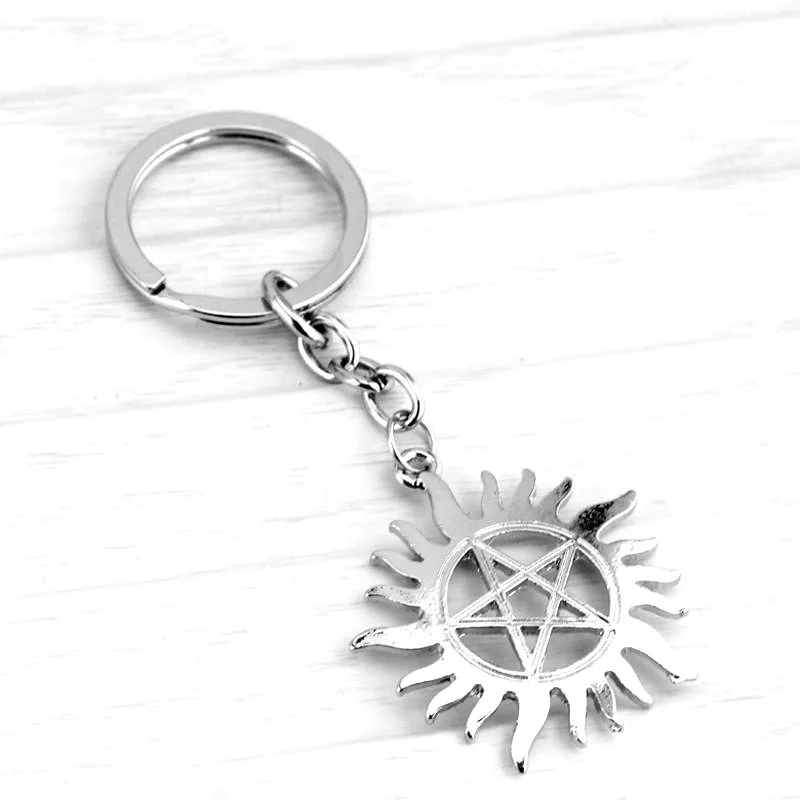 Movie Supernatural Keychain Sun Pentagram Amulet Key Rings Metal Accessories Gifts