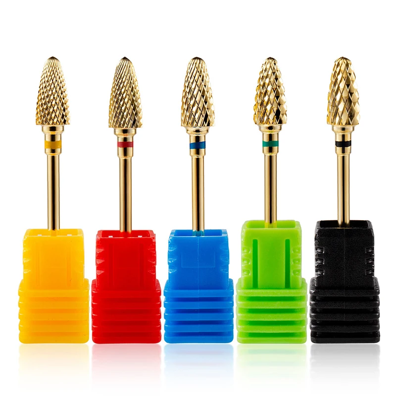 Nail Drill Bits Tungsten Steel Gold Electric Cuticle Clean Rotary For Manicure Pedicure Grinding Head Sander Polishing Tool