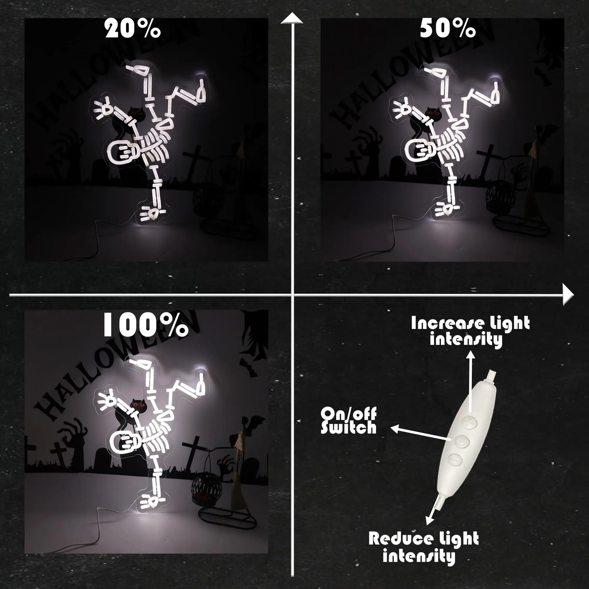 ハロウィン装飾用ダンシングスケルトンネオンサイン - LEDスカルネオンライトアップサイン、壁飾り用、男性用ハロウィンルームに最適