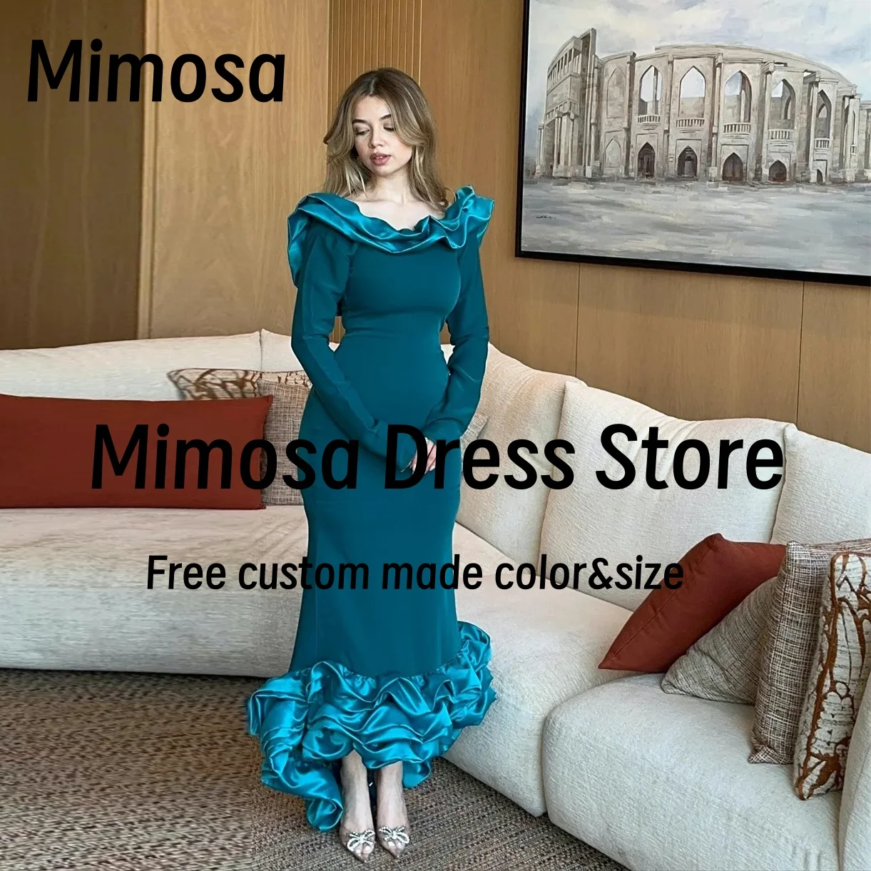 Mimosa Bespoke Tiered High Low Prom Dresses Long Sleeves Evening Gowns Long Sleeves Special Occasion Party Dress Customized