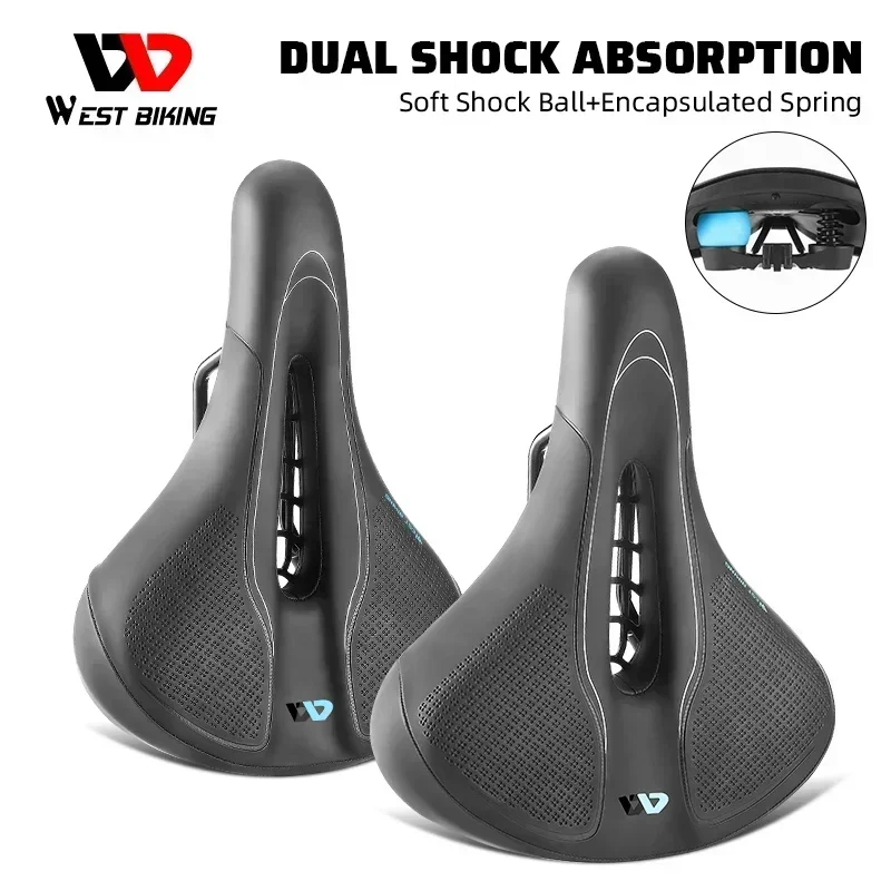 MTB سرج مريح مزدوج ممتص للصدمات وسادة مقعد ناعمة للصدمات كرة ختم سرج زنبركي مع ضوء خلفي LED