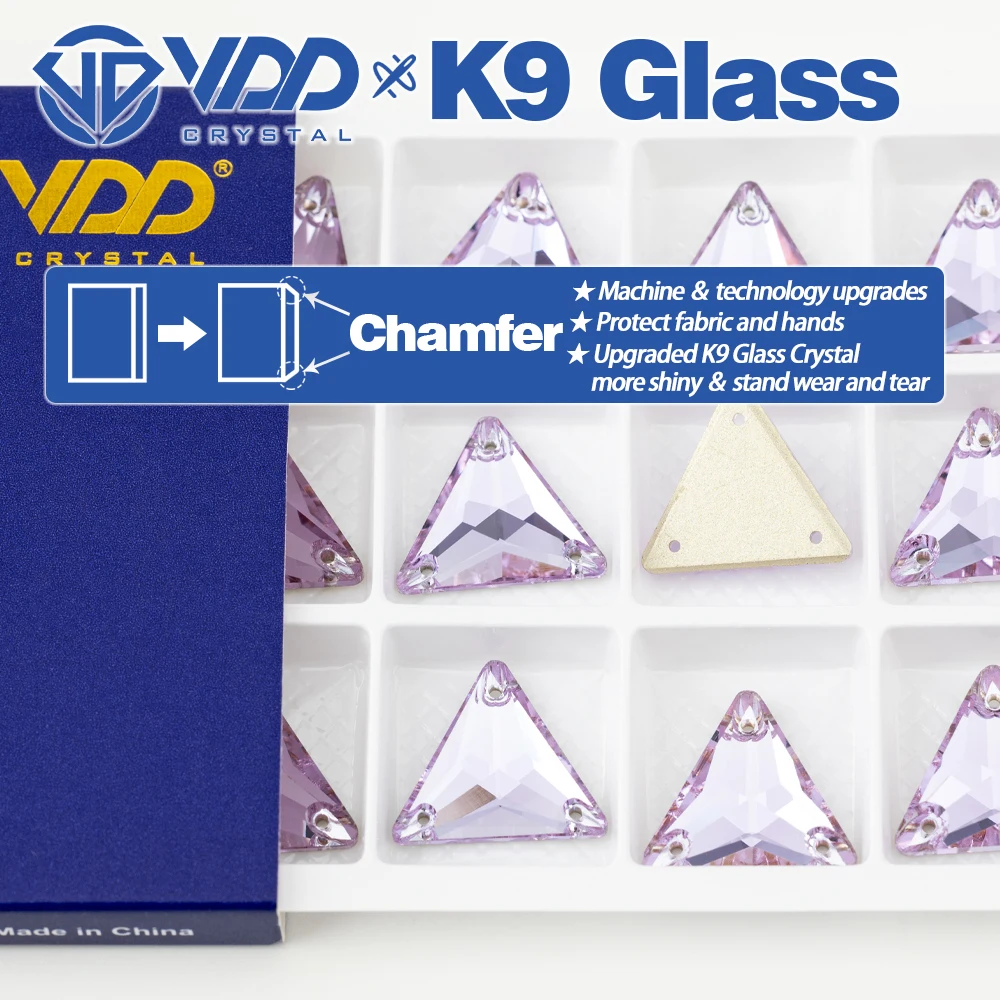 VDD S122 Violett Dreieck AAAAA Top-Qualität K9 Glas Aufnähbare Strasssteine Kristall Flache Rückseite Nähsteine für Kleidungsdekorationen – Detail 2
