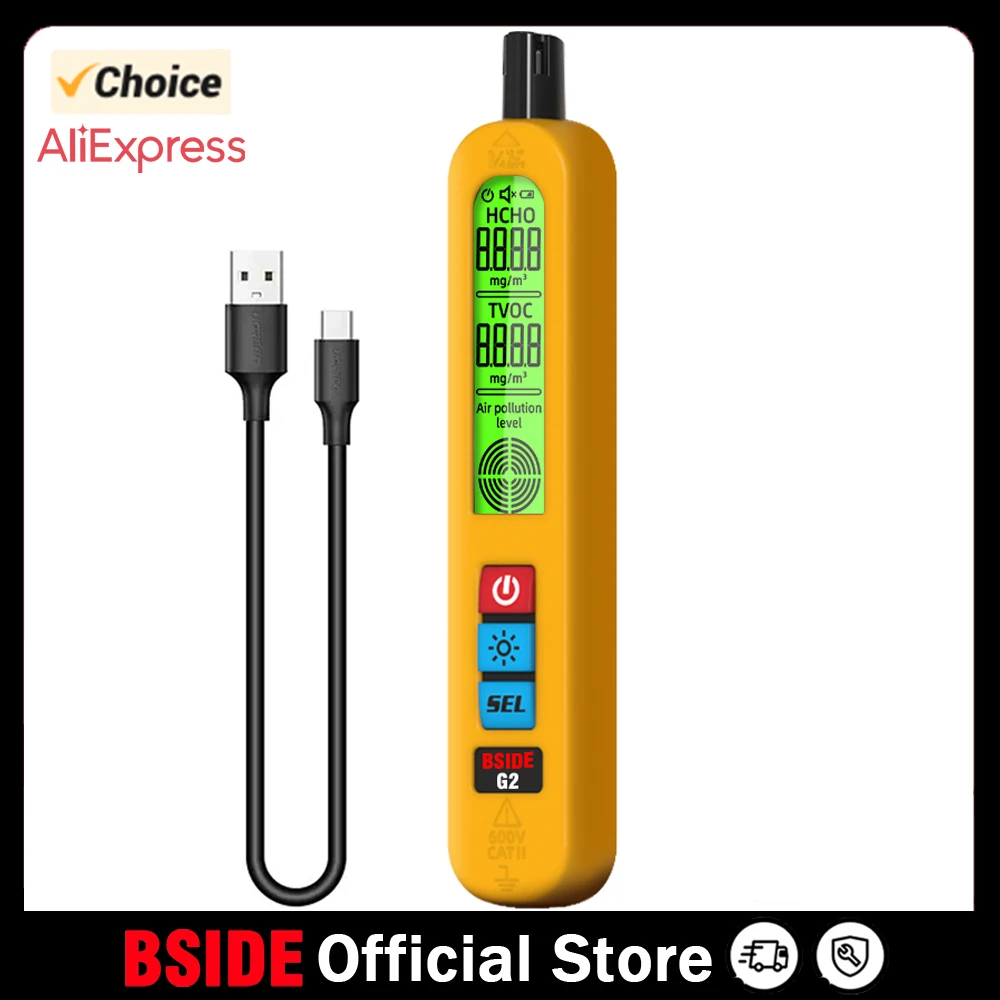 BSIDE Formaldehyde HCHO TVOC Air Quality Detector Auto Alarm Portable LCD Display Home Office Detection Rechargeable