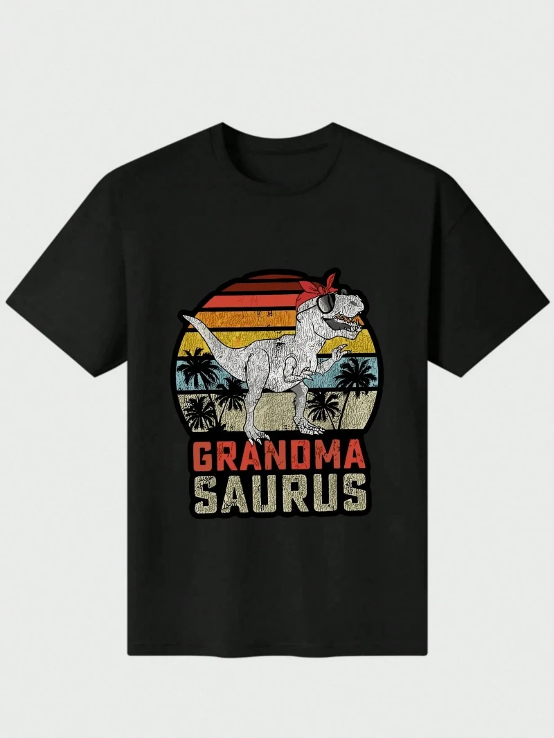 

Grandmasaurus T Rex Динозавр Бабушка Saurus Семейная футболка для матери Повседневная футболка из чистого тяжелого хлопка с цифровым принтом