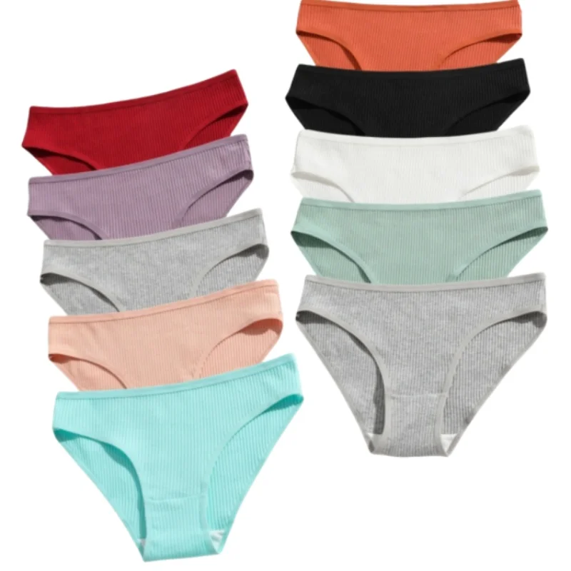 10PCS/Set Cotton Briefs Panties Low Waist Pantys Sports Seamless Underwear Breathable Bikini Solid Color Ladies Underpants