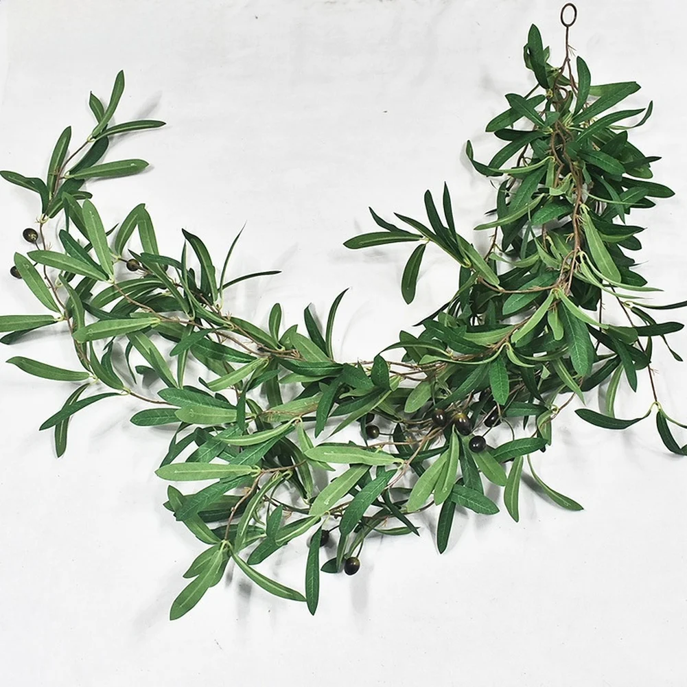 Realistic Artificial Olive Leaf Vine with Berries 150cm Long for Wedding Event Decor Green Plastic Rattan Garland