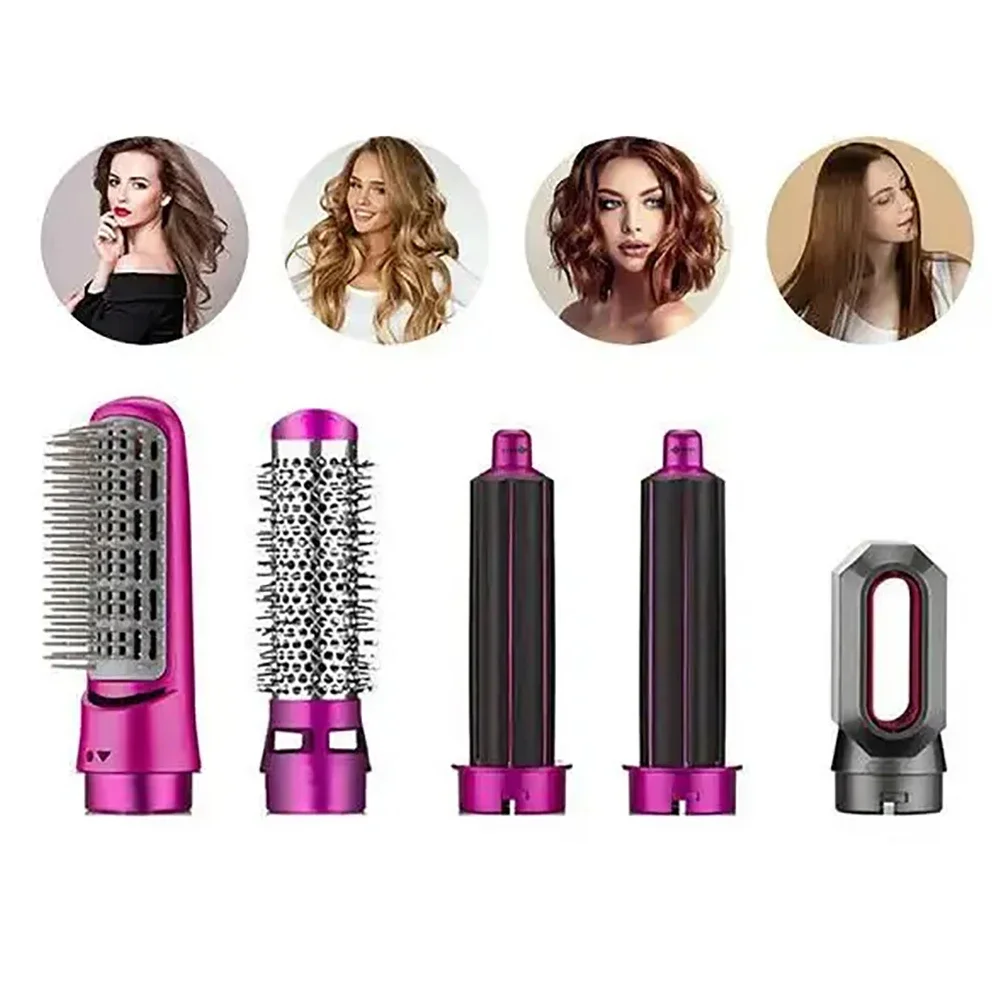 Electric Hair Dryer Brush One Step 5 Head Replaceable Hot  Air Comb Power Straightener Curly Blower 3 Heat Setting Anti Scalding