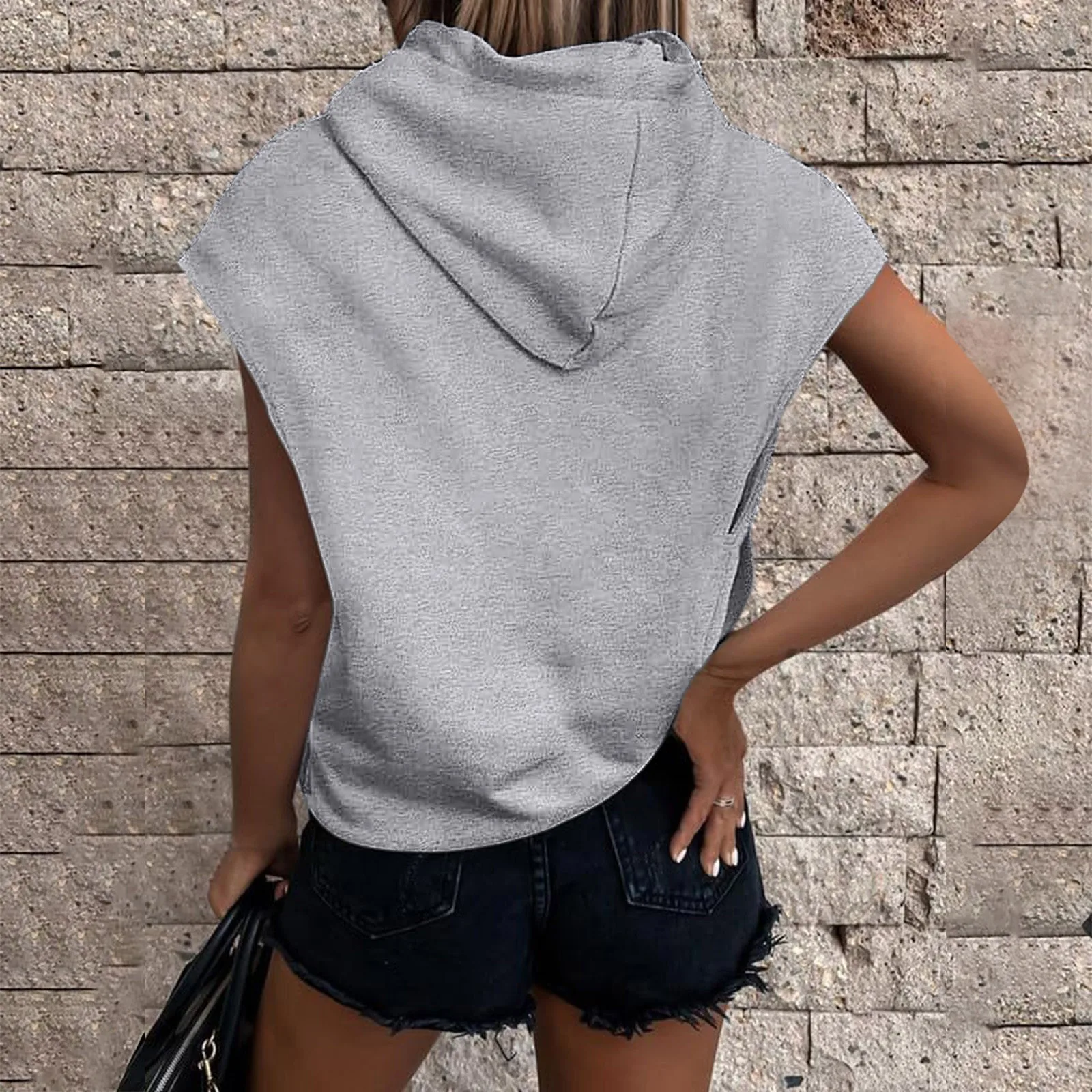 Women Sweatshirt Pullovers Short Sleeves Hoodies Fashion Solid Hooded Spring Summer 2024 Loose Tops High Street Hooded