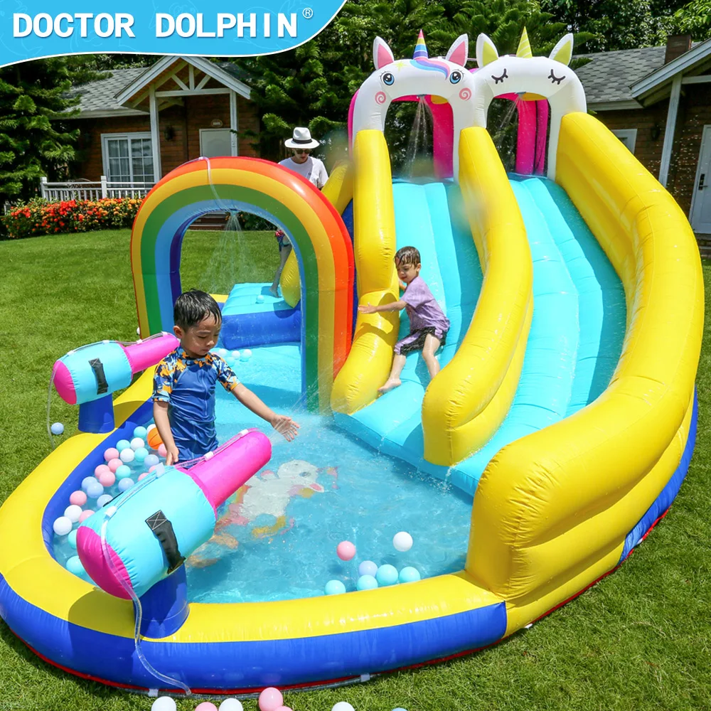 

Doctor Dolphin New Design Unicorn Wholesale Home Use Cheap Children Jumping Inflatable Bounce House Water Inflatable Slide