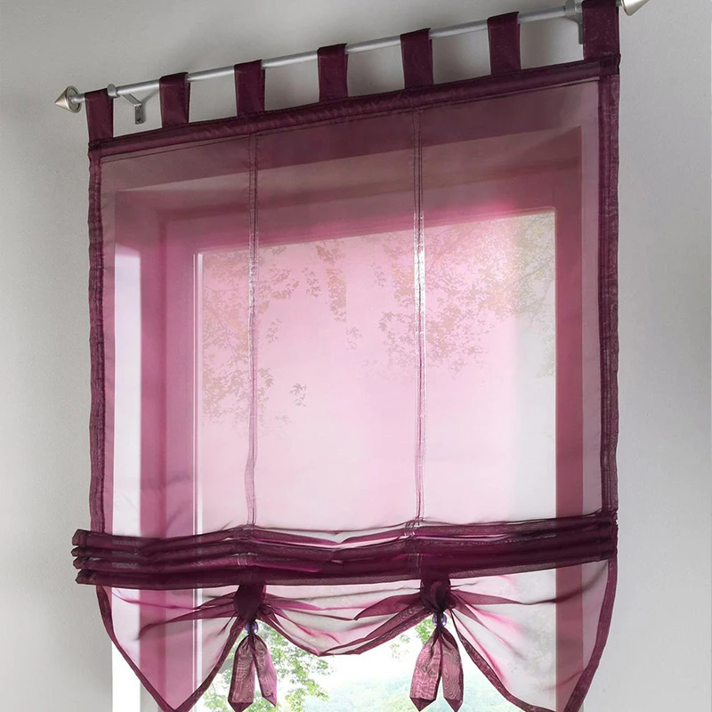 Tie-Up Suspender Roman Curtain Window Curtain Shade Sheer Voile Window Valance Drape Blind for Kitchen Study Balcony