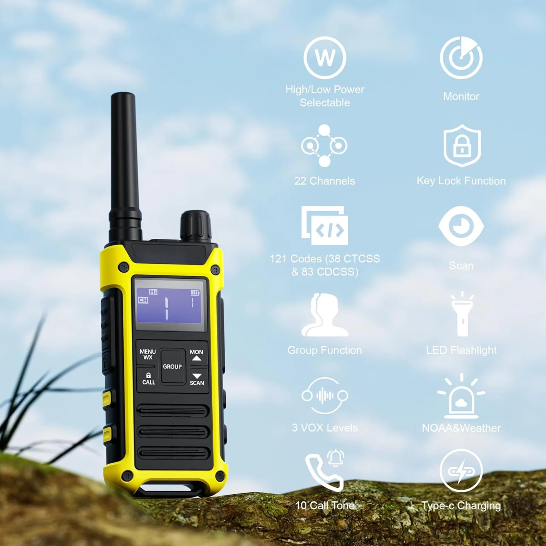 T3F IP67 Waterproof Walkie Talkies, Rugged Two Way Radio with Earpiece, Triple Proof, Three Charging Options, FRS 2 Way Radio