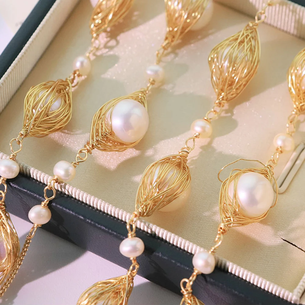 

Роскошный длинный свитер с натуральным жемчугом, ожерелье-цепочка для женщин, модная индивидуальная подвеска на ключицу с кисточкой, колье, дизайн ювелирных изделий