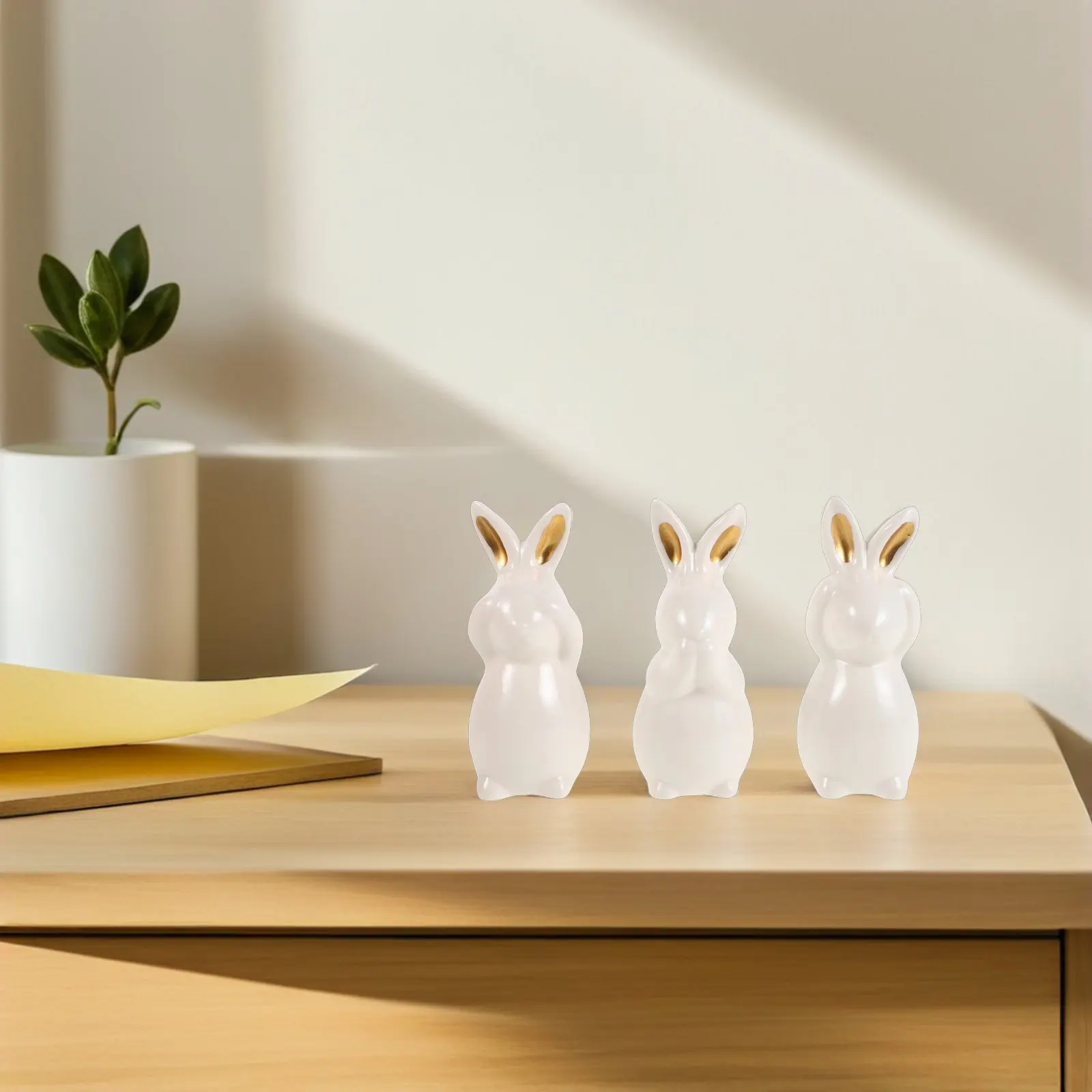 3Pcs Bunny Easter Decor Decorative Ceramic Statue Ornaments No Hear Speak See Decoration Desktop Home Porcelain