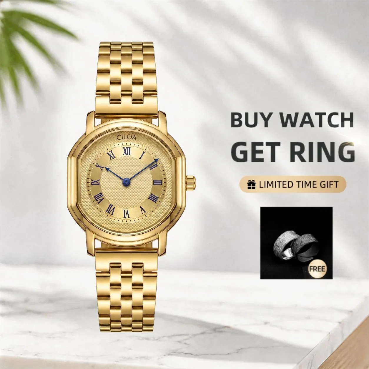 CILOA Men's Retro Roman Numeral Quartz Wristwatch, Business Casual Versatile Watch