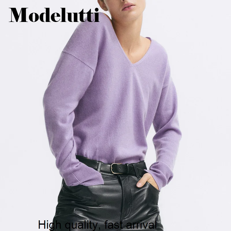 

Autumn Winter 2023 Fashion Women New Knitted Sweater V-neck Pullovers Thin Bottoming Shirt Solid Simple Tops Female