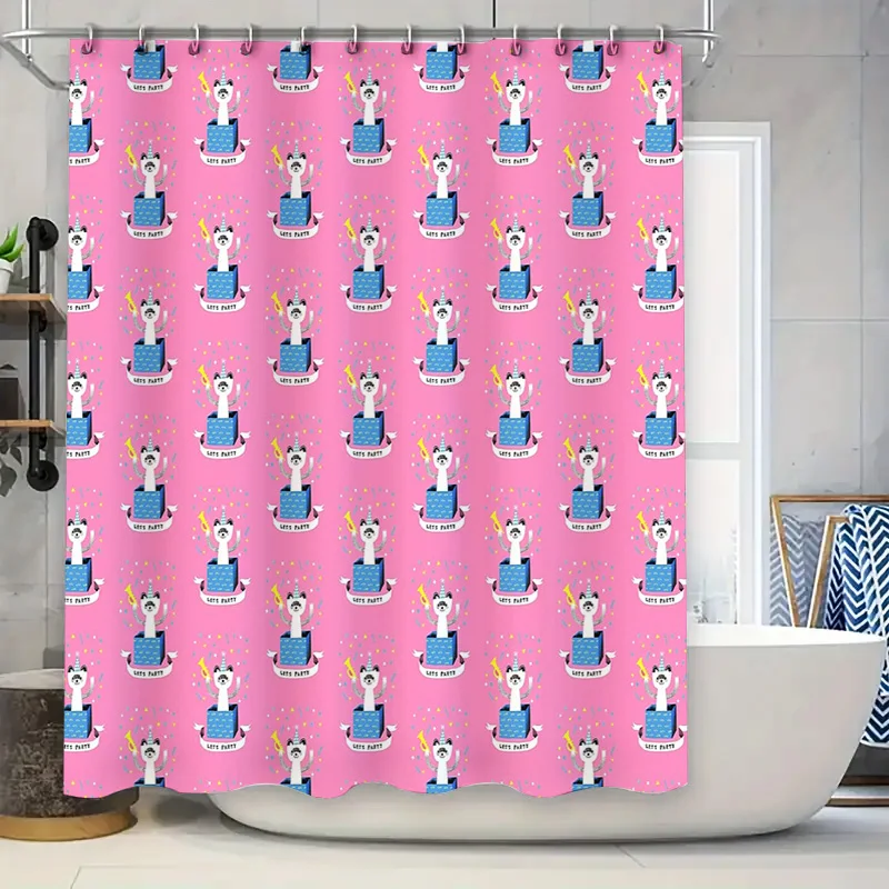 

Cute Alpaca Shower Curtain Flamingo Pattern Bathroom Decor Washable Fabric Liner