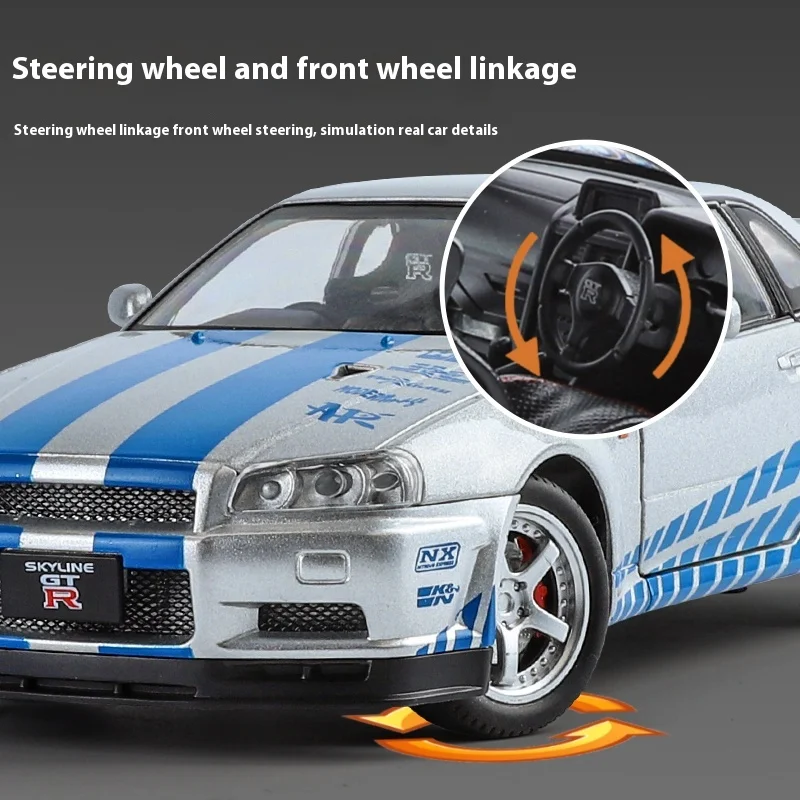 1:24 Scale GTR-R34 Alloy Car Model with Authentic Sound Effects, Premium Collectible Toy for Kids & Adults image 5