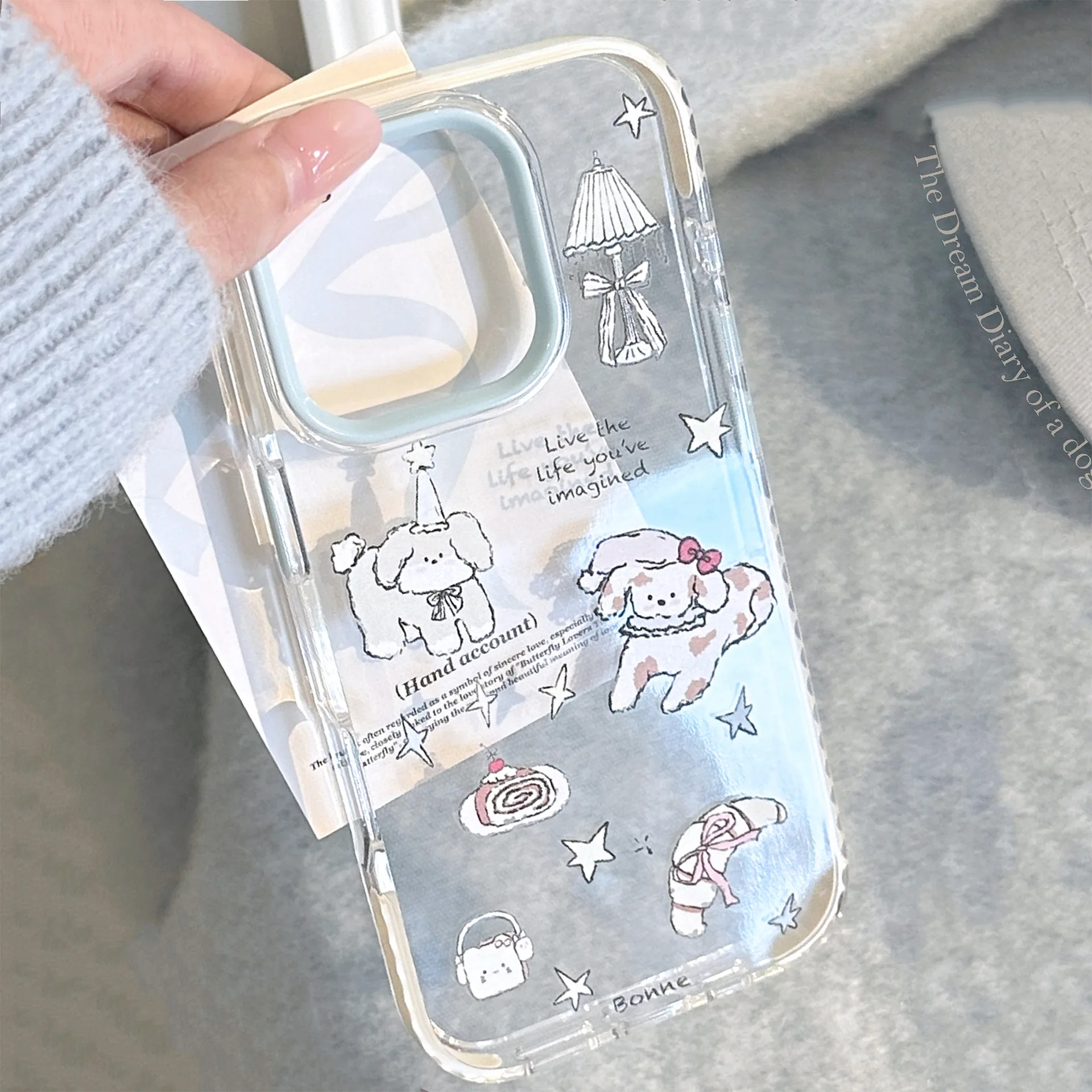 Koreanische süße Cartoon-Welpen-Illustration, weiche Handyhülle für iPhone 12, 13, 14, 15, 16, Pro Max, transparente, stoßfeste Schutzhülle