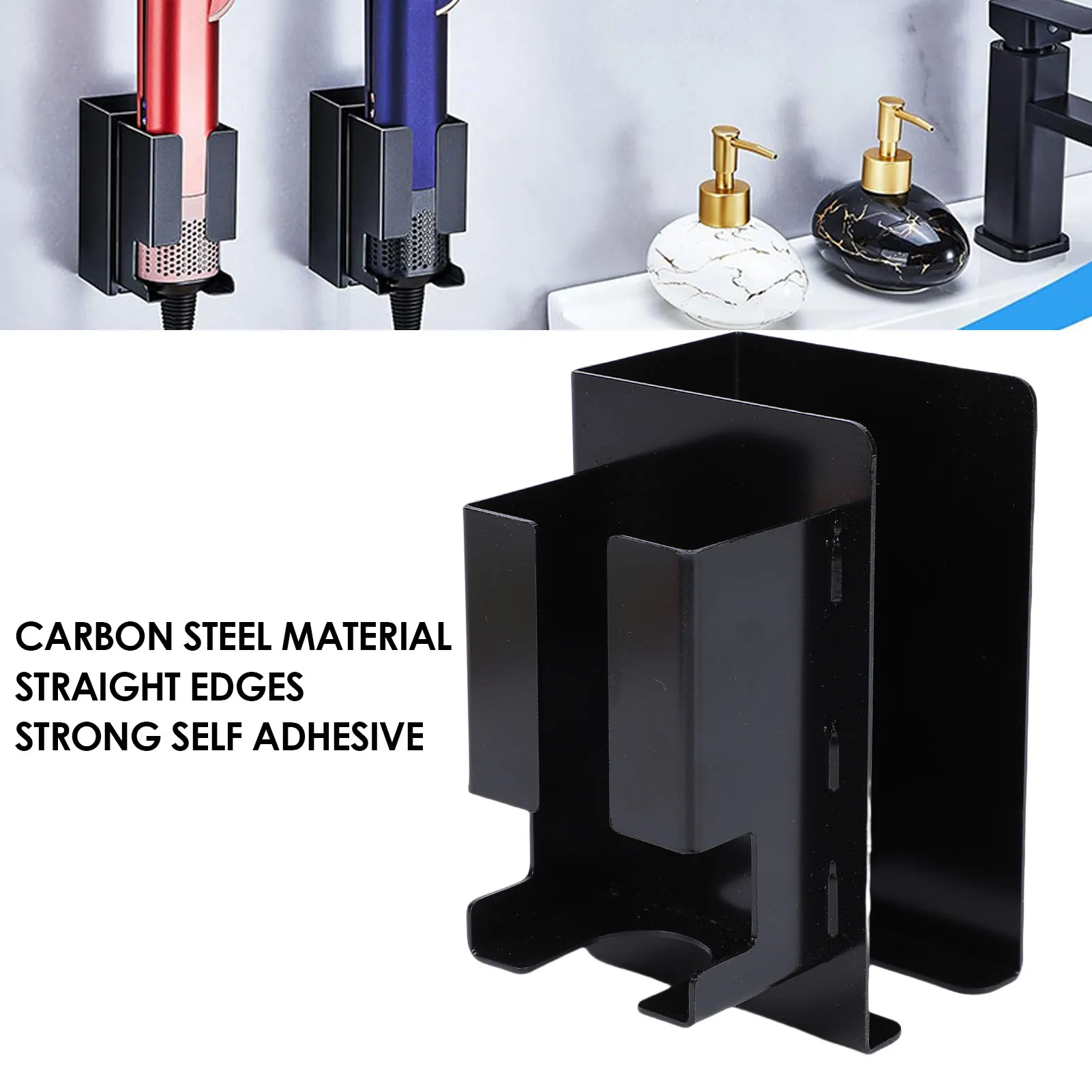 Hair Straightener Holder Wall Mount Carbon Steel Hair Tool Storage Organizer with Adhesive for Curling Iron Bathroom - view 5