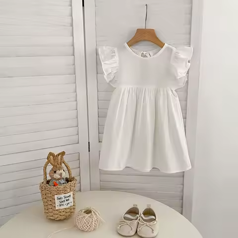 Baby Girls Flying Sleeve Summer Kids Clothes Dress Grid Dress New Kids Baby Girls Sweet Cute Princess Children Clothes Dress