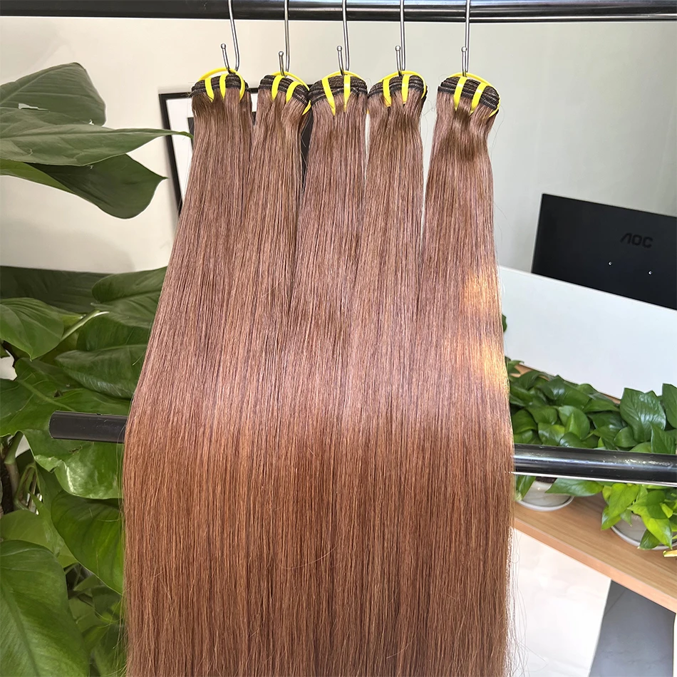 Double Drawn #4 Dark Brown 100% Human Hair Bundles Color Bone Straight  16-24 inches Raw Hair Weave Extensions