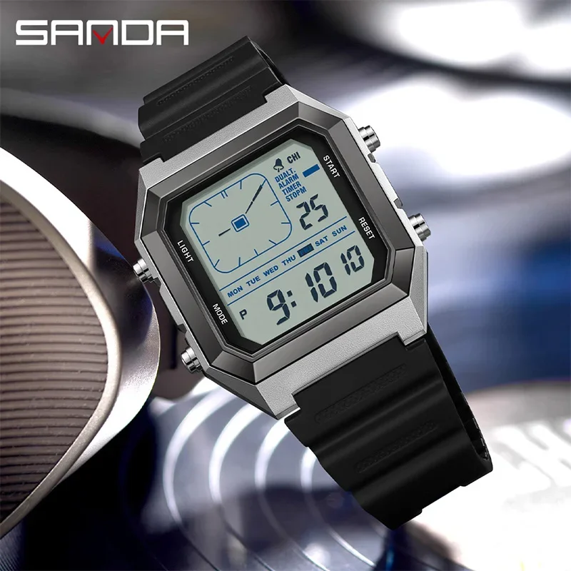 SANDA 6307 Fashion Digital Watches for Man Multifunction Luminous Chronograph Calendar Outdoor Sport Waterproof Electronic Watch