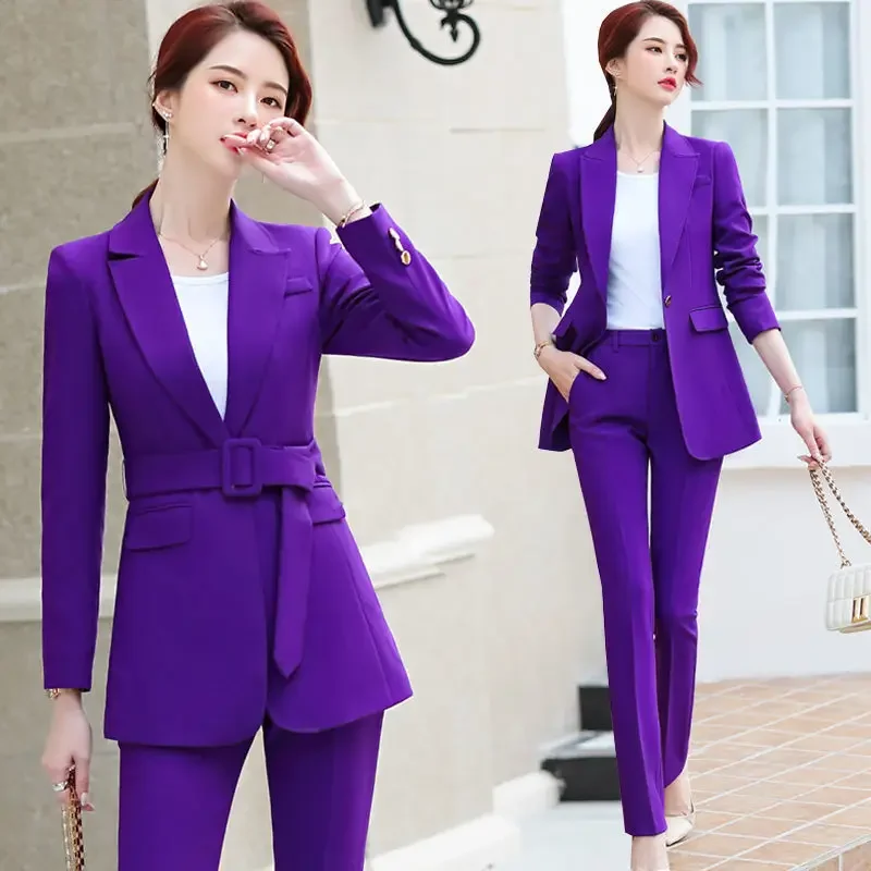 

2024 Autumn Women's Purple Simple Blazer Work Office Ladies Suit Blazer Coat Fashionable Professional Suit Two-piece Suit E154