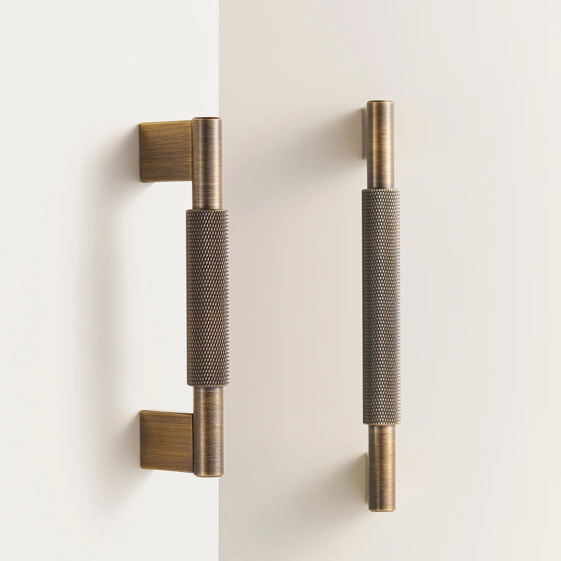 Solid Brass Knurling Antique Brass Cross Pattern Cabinet Knob Cupboards T-bar Furniture Refrigerator Door Kitchen Pull