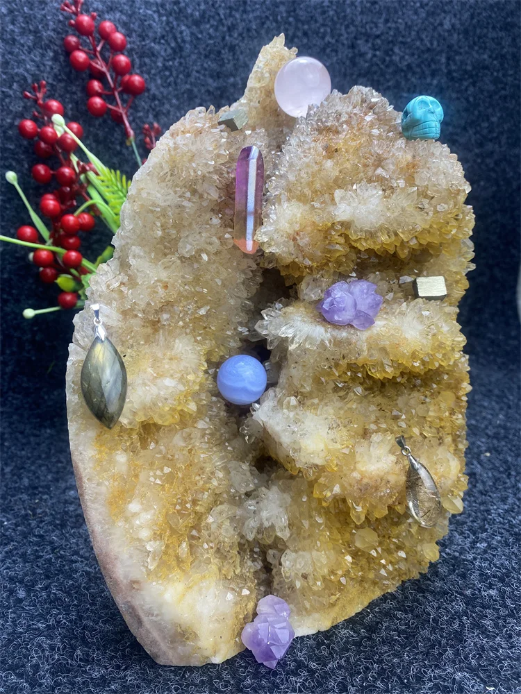 

Натуральные Редкие кристаллические кластеры кварца бело-желтого цвета, минеральные образцы, форма Хрустальная пещера, гора, аура, восстанавливающий домашний декор