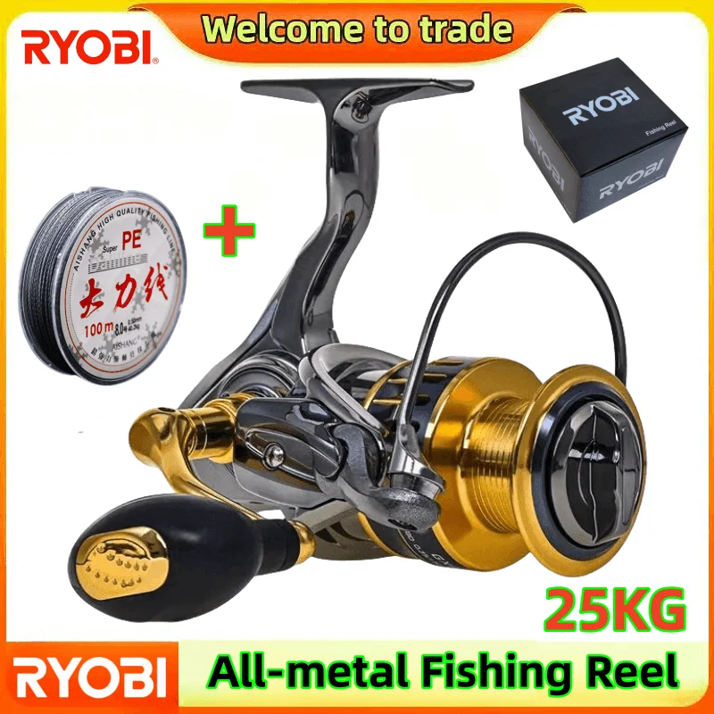 RYOBI-carrete de pesca de Metal (CODEK), bobina de pesca de 25Kg, potencia de arrastre máxima, rueda giratoria, carrete poco profundo, adecuado para