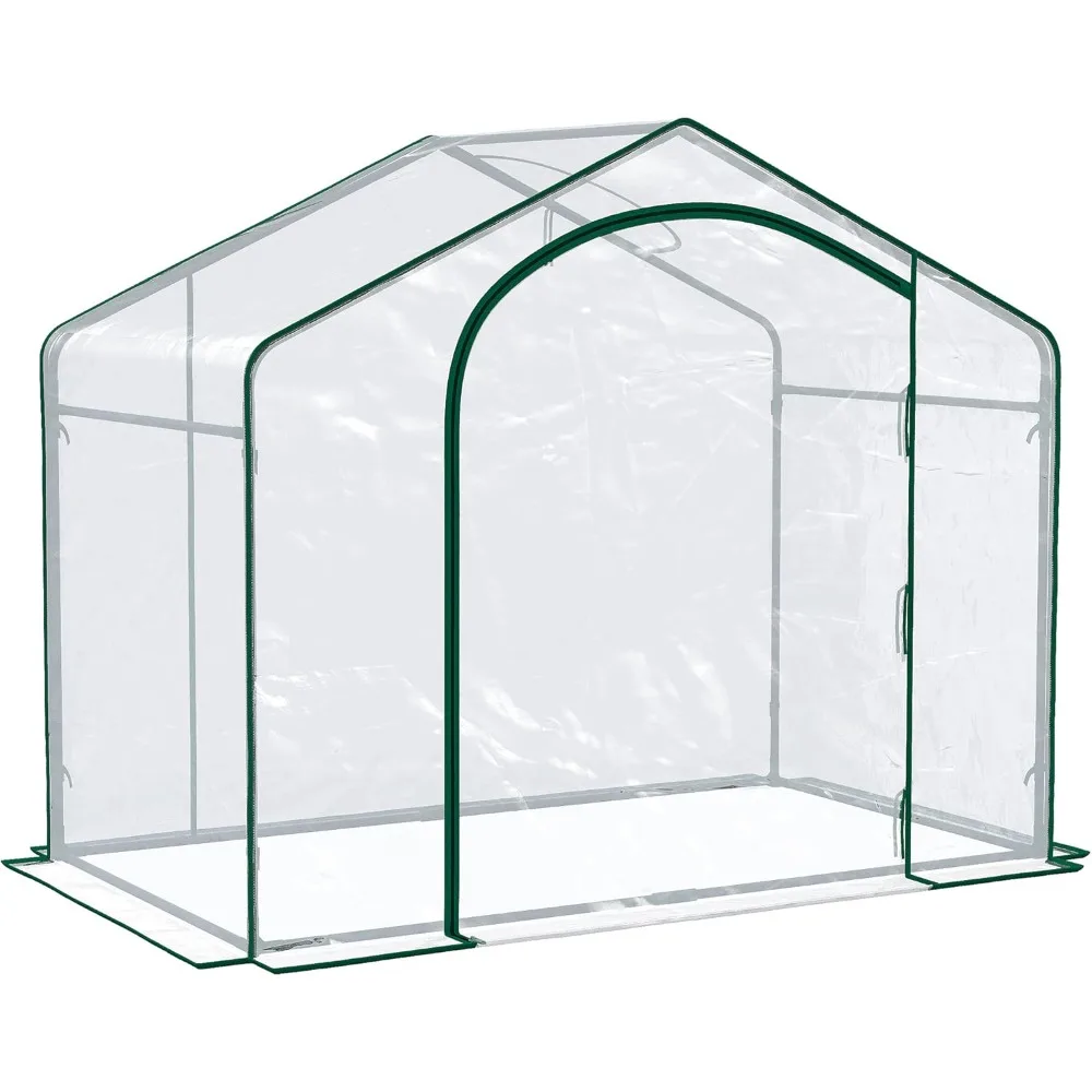 6' x 3' x 5' Portable Walk-in Greenhouse, PVC Cover, Steel Frame Garden Hot House, Zipper Door, Top Vent for Flowers,