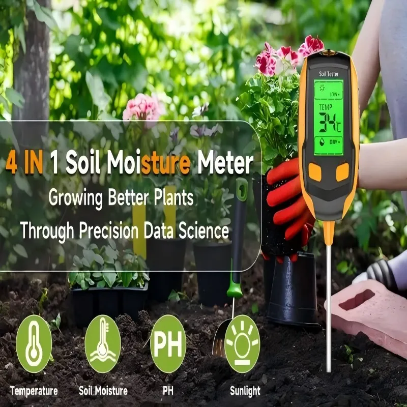 4 in 1 Soil Moisture Meter Digital Plant Temperature Soil Moisture PH Meter Sunlight Intensity Environment Humidity