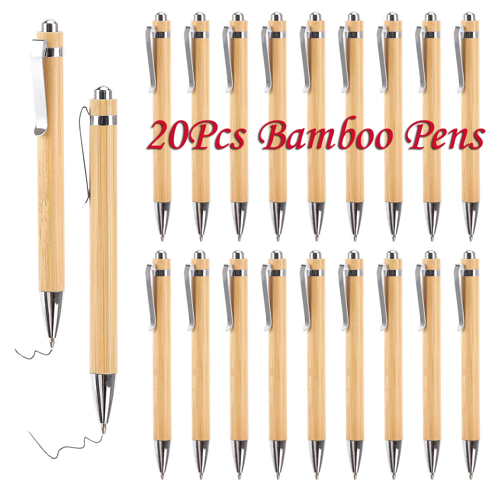 20Pcs Bamboo Signature Pen penna a sfera rotante in bambù creativo penna regalo con nucleo nero penna retrò aziendale