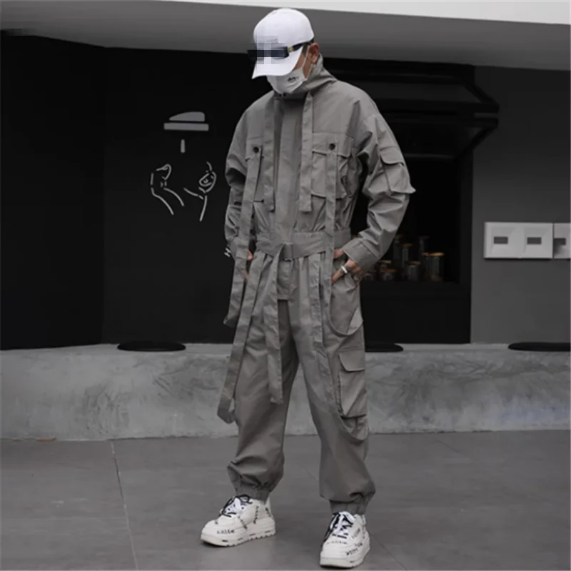 2023 Japanese retro casual bunched feet overalls men's American hip hop one-piece work suit for men and women