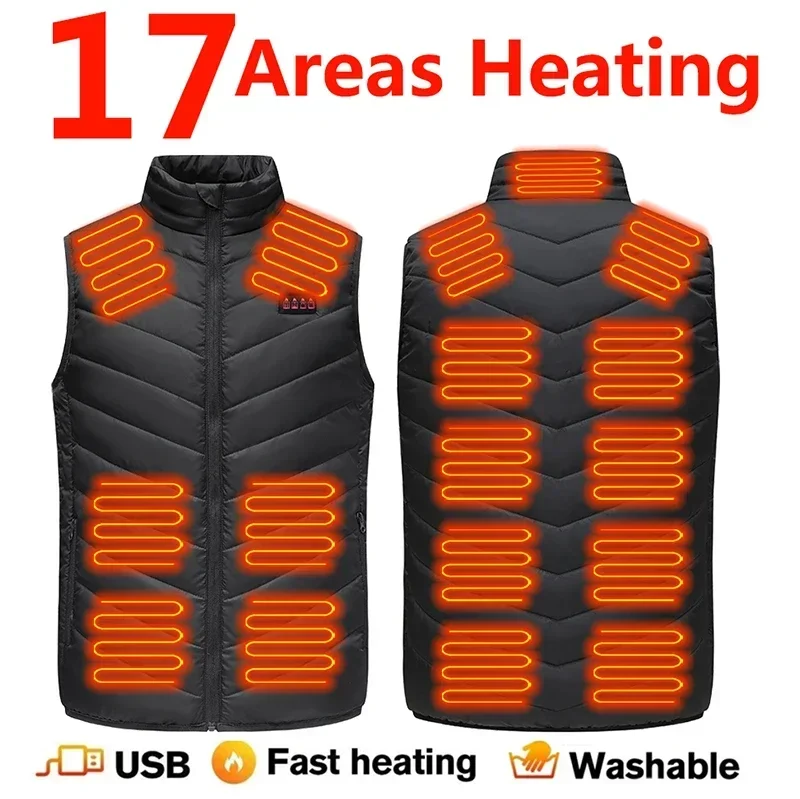 Men's 27/17/13 Zone Heated Vest Winter New USB Electric Heated Jacket Outdoor Ski Smart Heated Clothes Men's Warm Down Jacket