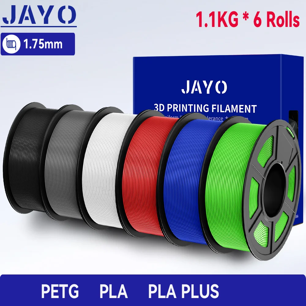 JAYO 3D Filament PLA +/PETG/PLA 1.75MM +/- 0.02MM 6Rolls Coloful Neatly Wound 3D Printing Material For 3D Printer&Pen 1.1KG/ROLL