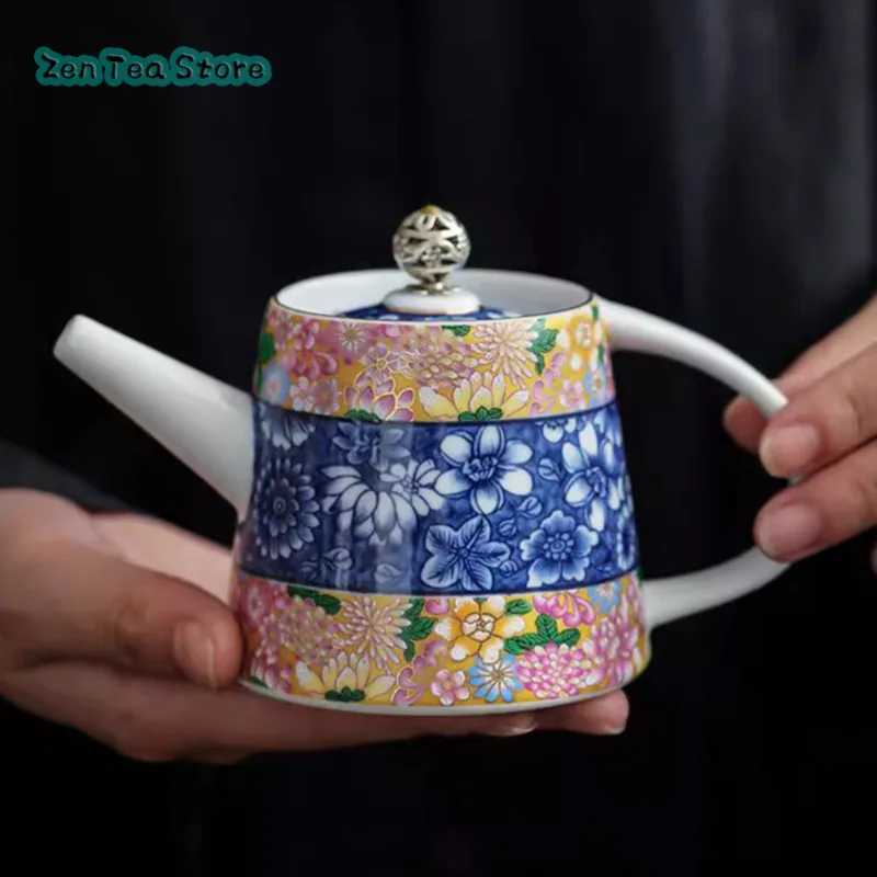 Multicolored Enamel Ceramic Teapot Glaze Blue And White Kung Fu Tea Set Large Capacity Filter Teapot Single Pot