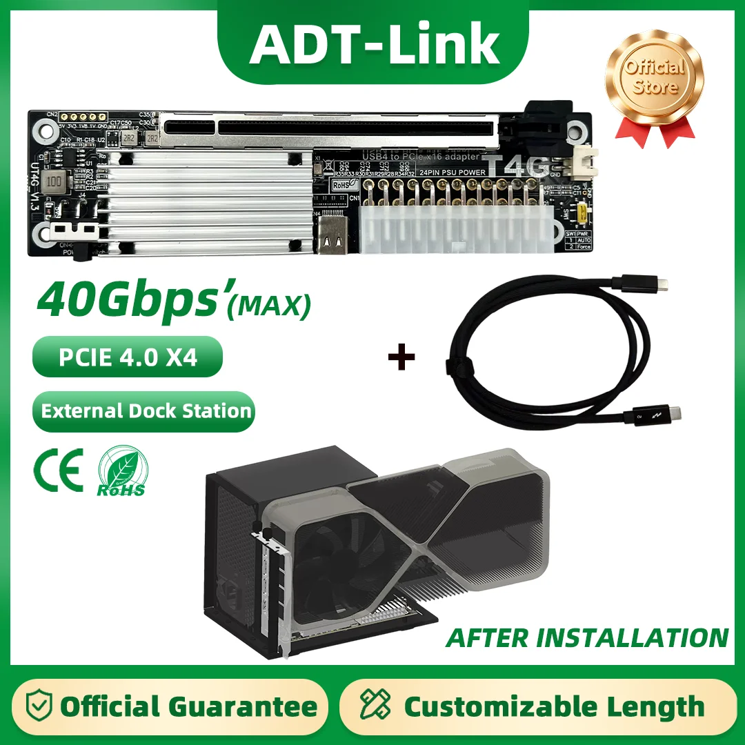 ADT-Link 40Gbps PCIE 4.0 X4 Dock Station for Thunderbolt 3 /4 eGPU External Expansion Supports RTX20 And Above Graphics Cards