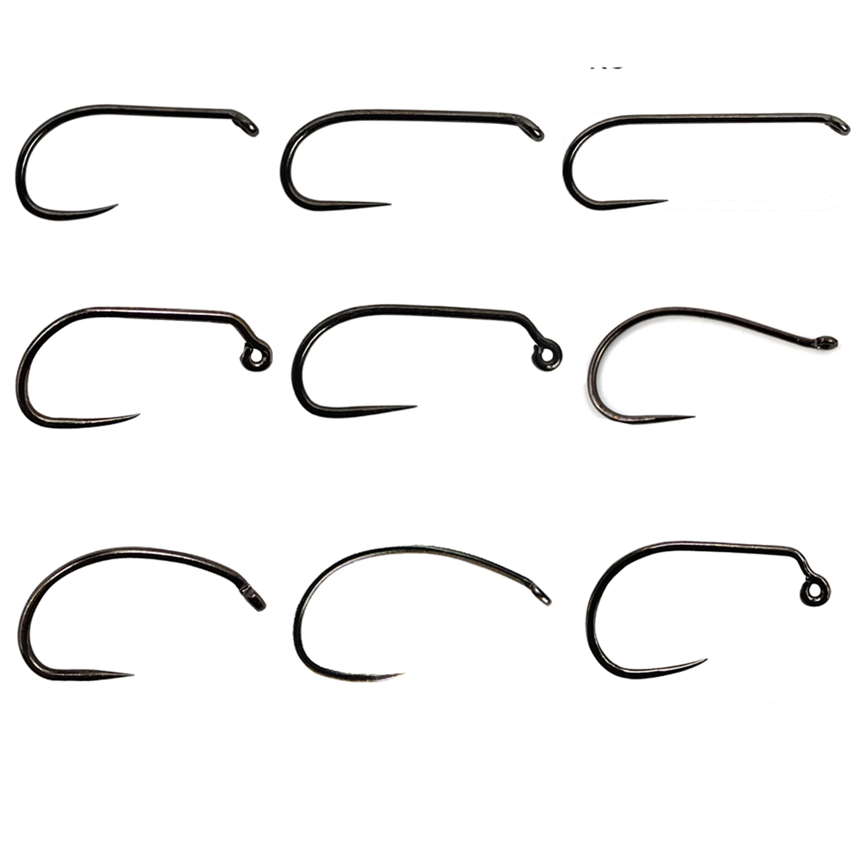 Eupheng 100pcs Competition Barbless Fly Fishing Hook Tying Materails Dry Nymph Shirmp Wet Caddis Fly Hook Black Nickle