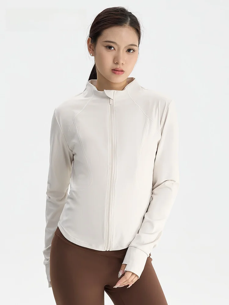 

Tea Beauty Fitness Sportswear Zipper Long Sleeve Stand Collar Short Jacket Women's Yoga Slimming Top Nylon Spandex Blend
