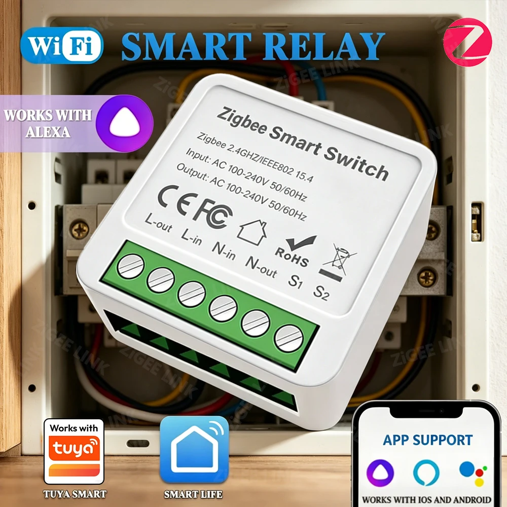 Zigbee3.0 WiFi Mini DIY Smart Switch Two-Way Timing Control Breaker APP Remote Voice Control Compatible Tuya Alexa Google Home