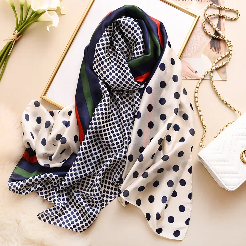 여성용 패션 프린트 실크 스카프, 럭셔리 브랜드 따뜻한 스카프, 인기 있는 사계절 디자인, 새틴 마감 숄, 히잡, 180x90cm