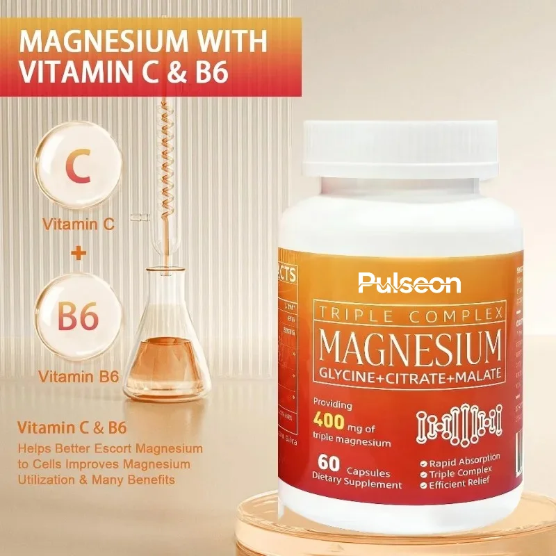 Triple Magnesium Complex Capsule 400mg Glycine, Malic Acid, and Citric Acid Containing Vitamin -Muscle and Energy