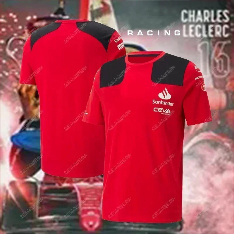 Official Team For Ferrari Racing T-Shirt Driver Leclerc Sainz Summer Motorsport Red Quick-Dry Breathable Leisure view 2
