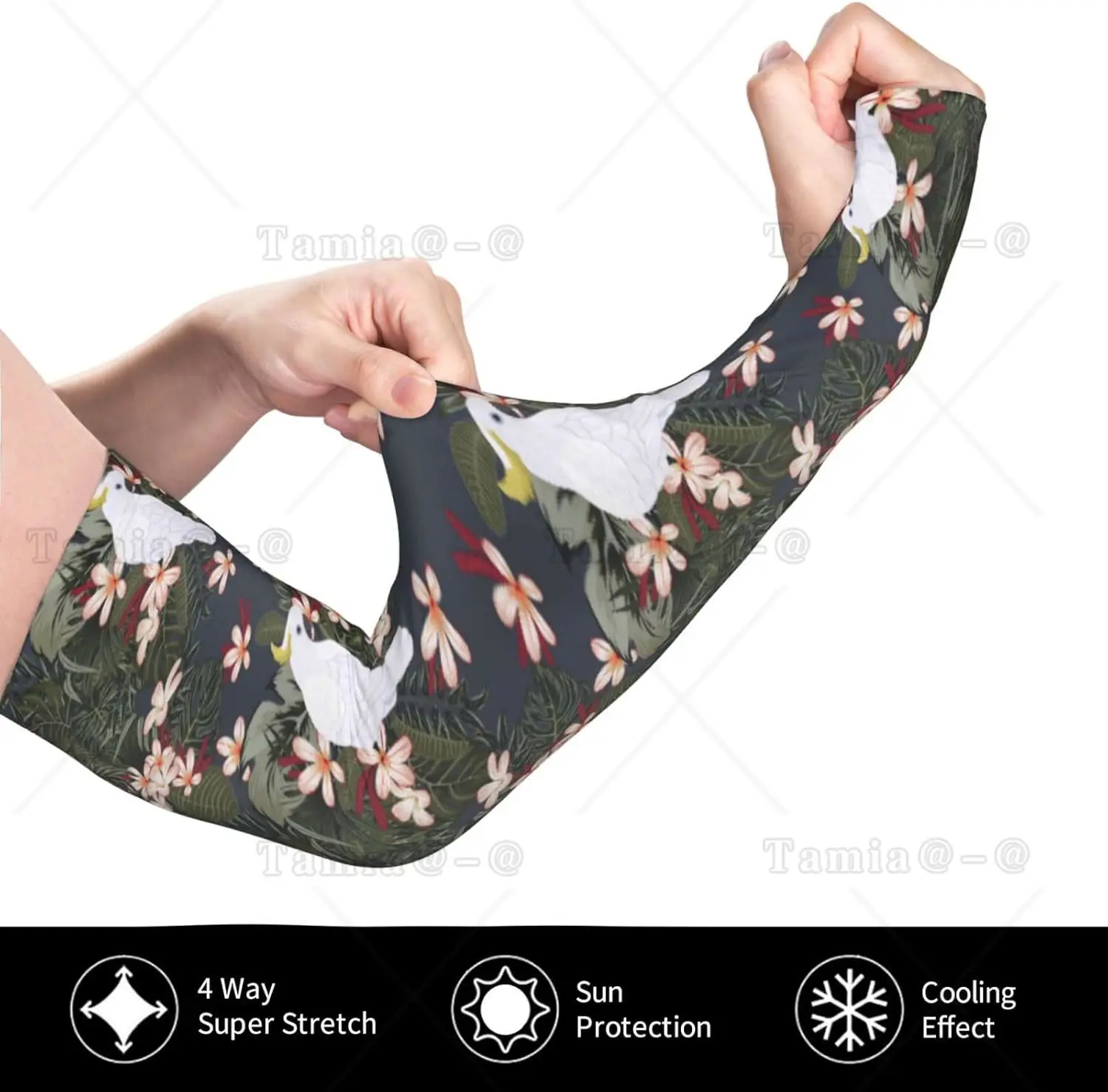 Cooling Arm Sleeves for Men Women Uv Protection White Cute Cockatoo Parrot Plant Tattoo Sleeves To Cover Gardening Compression