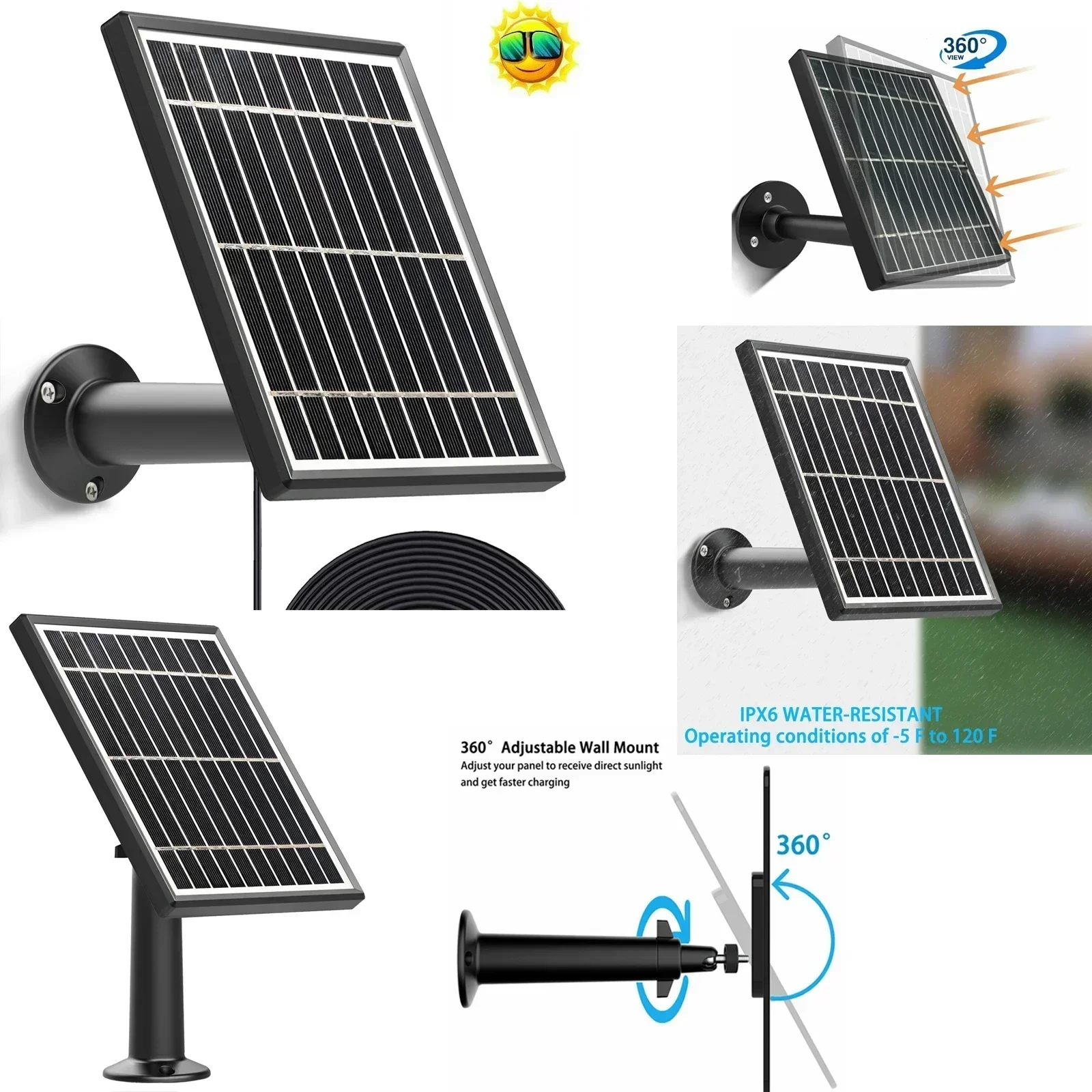 3.5W Solar Panel for Ring Spotlight Cam Battery Security Camera Output Aluminum