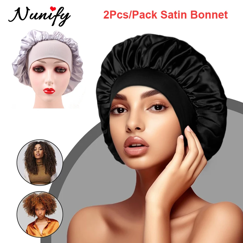 InjHair-Bonnets en Satin Noir pour Femme, Bonnet de Sommeil en Satin pour Cheveux Ronds Bouclés, Baby Showercap Rose