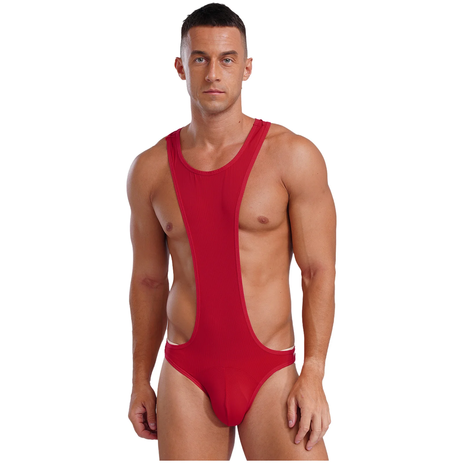 

Mens Stretchy Singlet Bodysuit Sleeveless Racer-back Bulge Pouch Leotard Boxing Wrestling Muscle Showing Jumpsuit Swimwear