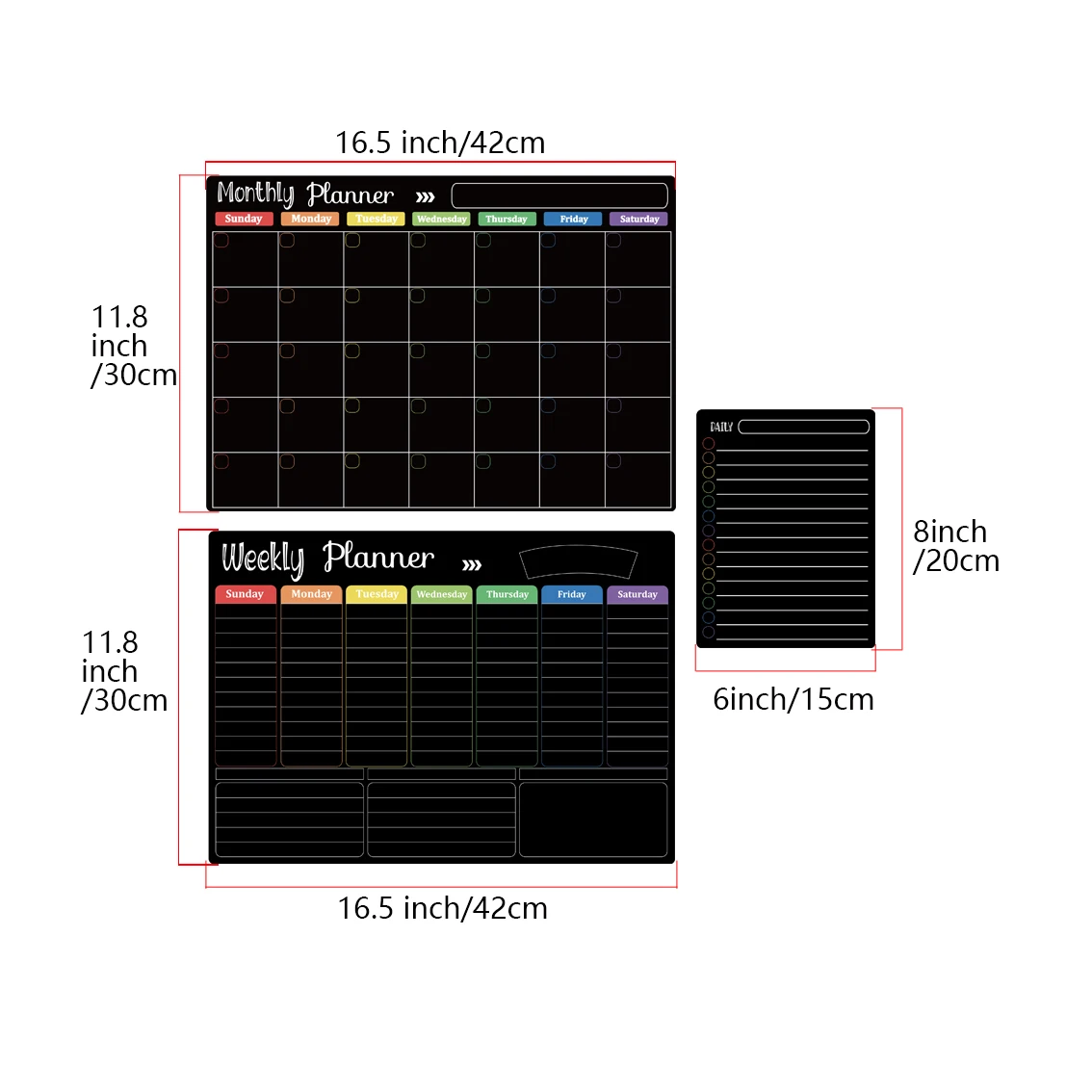 Hivillexun Black Dry Erase Boards Set - 3 Magnetic Boards for Refrigerator, Monthly, Weekly Organizer & Daily Notepad, Wall